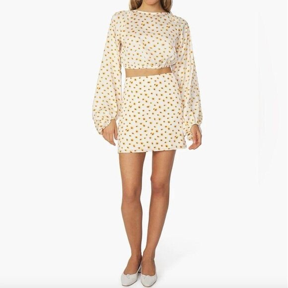 Anthropologie WeWoreWhat Mini Slip Skirt Ditsy Daisies in Ivory‎ Multi, XS - Picture 4 of 9
